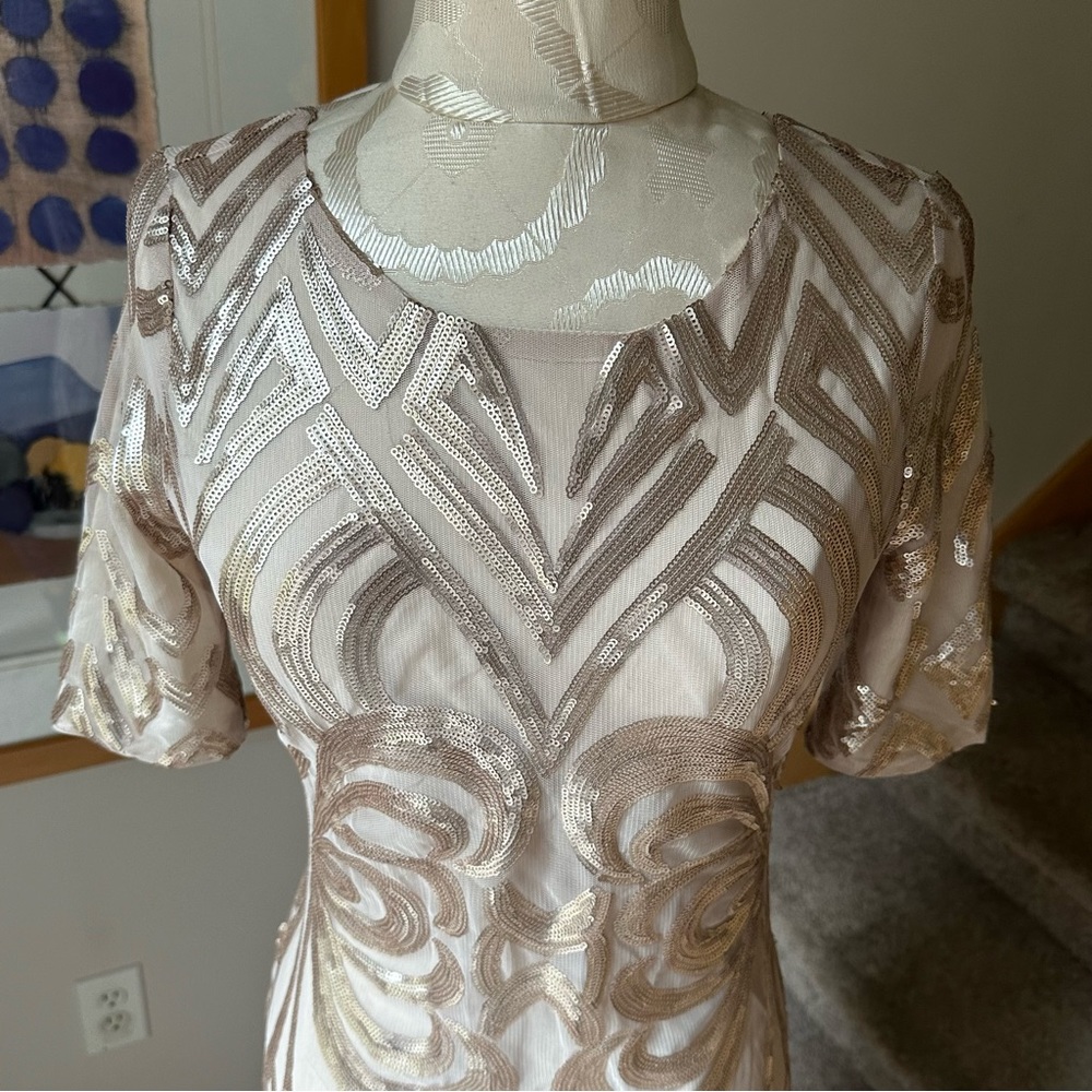 Gianni Bini Gold Sequin Beaded Cocktail Dress - Picture 5 of 8